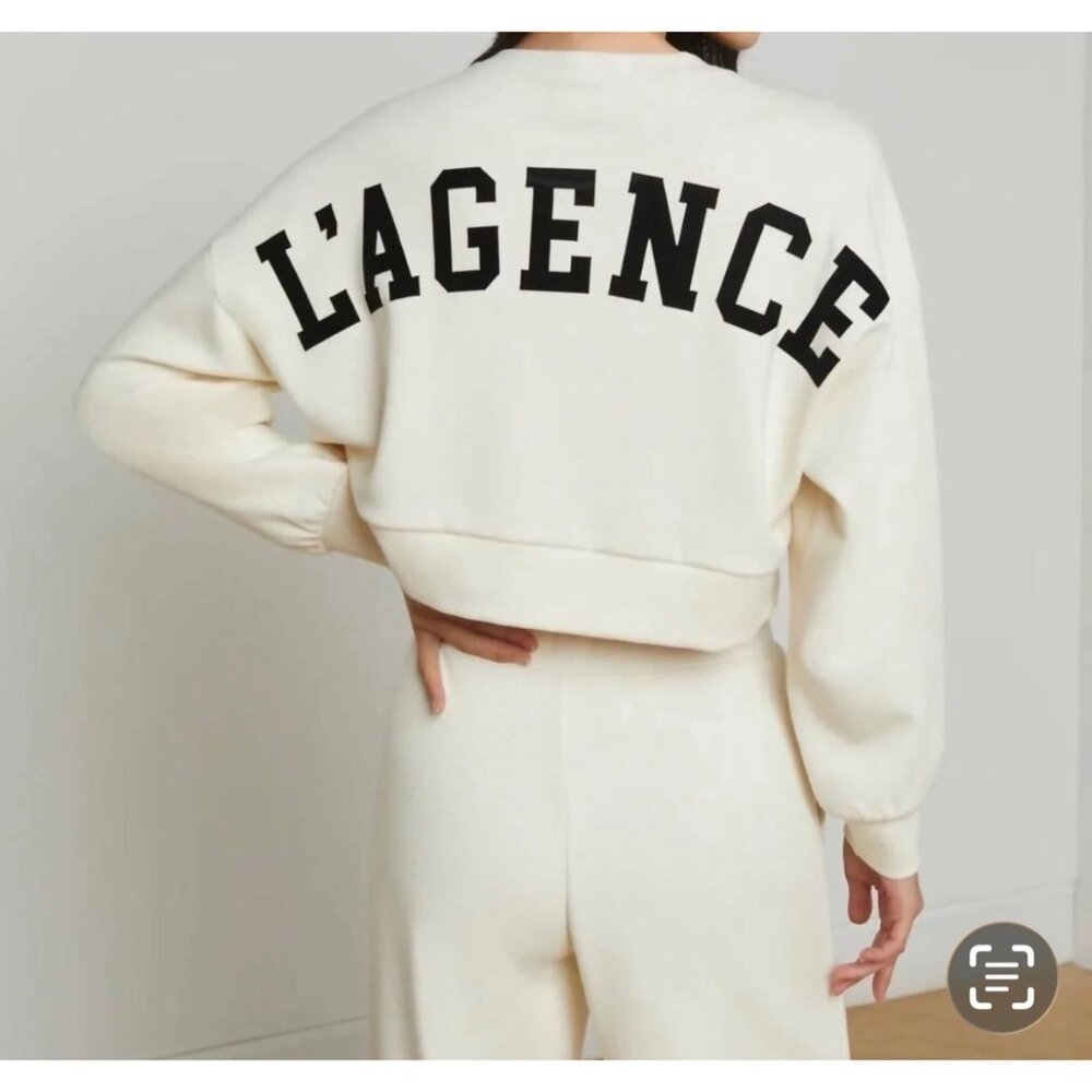 L’AGENCE Luvia Ivory Cropped Sweatshirt Rare Sold-Out Icon New With Tags Medium - Picture 14 of 16